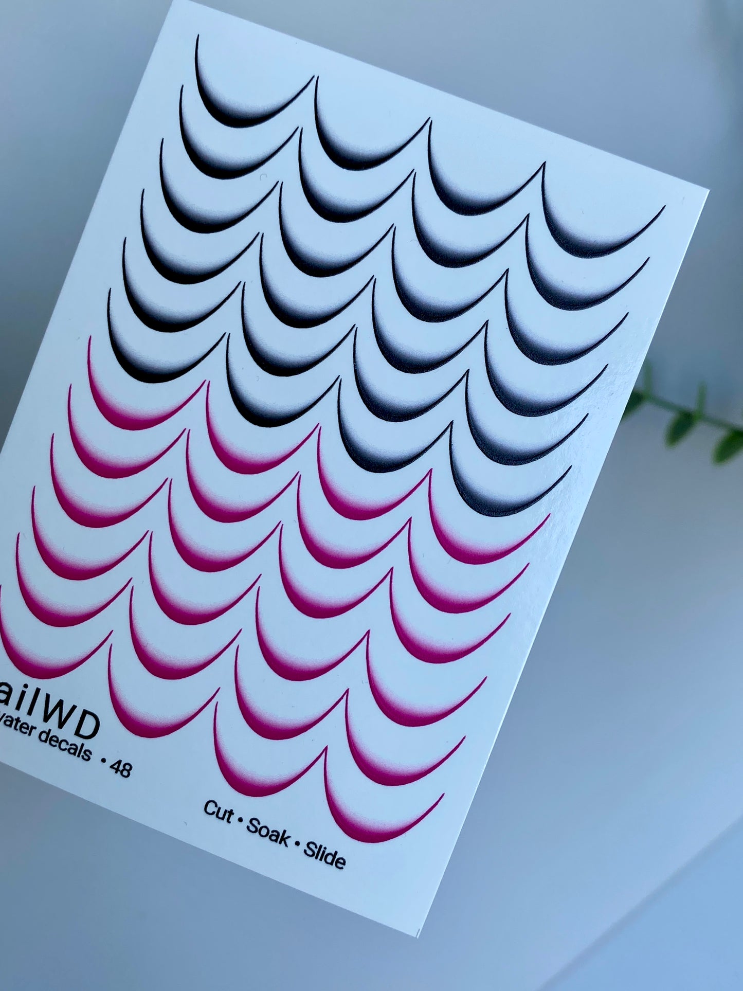 Köröm víz matrica 48 NailWD | Francia vízcsúsztatós köröm matricák | Fekete és rózsaszín ombre körömvégek