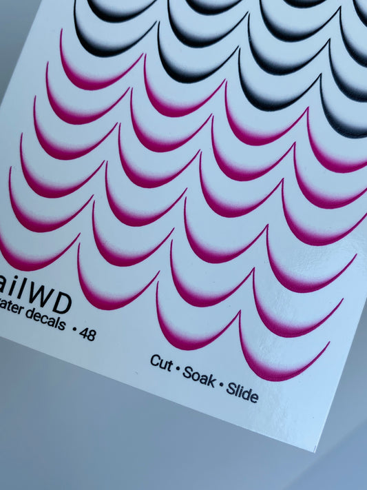 Nail Water Decal 48 NailWD | French Water Slide Nail Decals | Black & Pink Ombre Tips