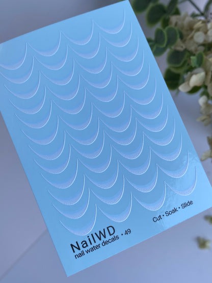 Köröm víz matrica 49 NailWD | Francia vízcsúsztatós köröm matricák | Fehér átmenetes francia körömvégek