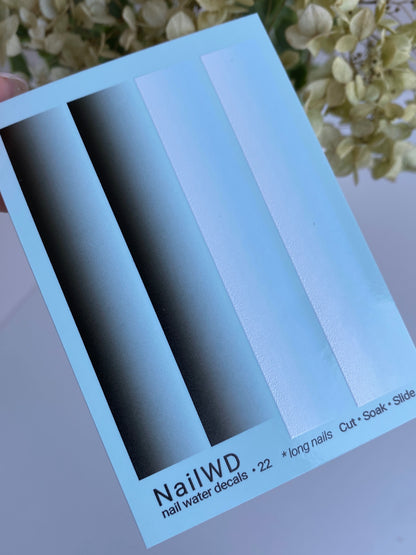 Nail Water Decal 22 NailWD | Water Slide Nail Decals with Black to White Gradient | Ombre Nail Art for Long Nails