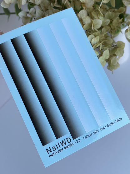 Nail Water Decal 23 NailWD | Water Slide Nail Decals with Black to White Gradient | Ombre Nail Art for Short Nails