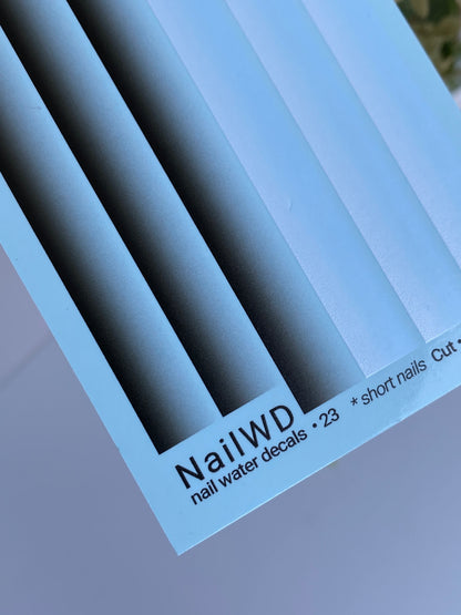 Nail Water Decal 23 NailWD | Water Slide Nail Decals with Black to White Gradient | Ombre Nail Art for Short Nails