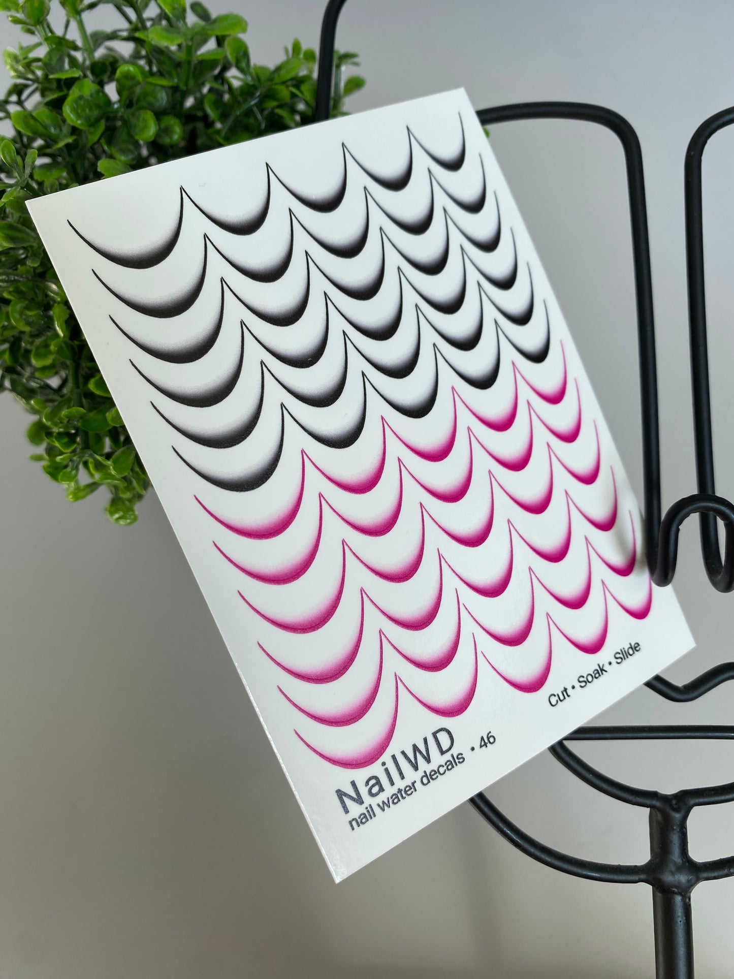 Nail Water Decal 46 NailWD | French Water Slide Nail Decals | Black & Pink Gradient Tips