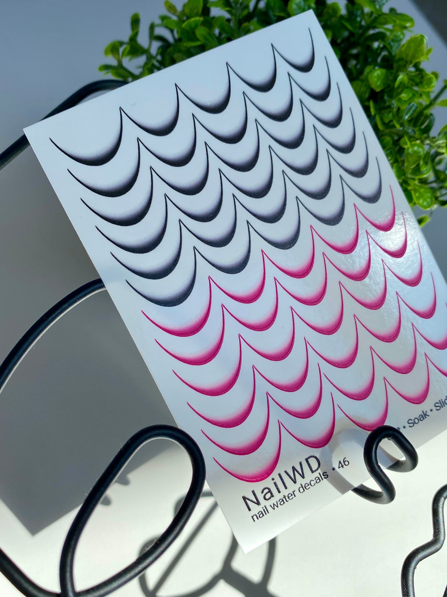 Nail Water Decal 46 NailWD | French Water Slide Nail Decals | Black & Pink Gradient Tips