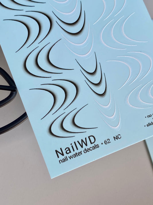 Nail Water Decal 62 NailWD | French Water Slide Nail Decals | Asymmetrical Black & White Gradient Tips