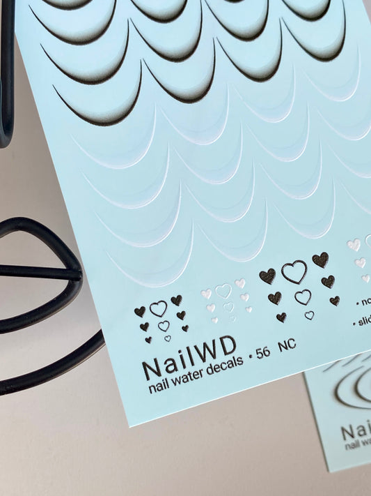 Nail Water Decal 56 NailWD | French Water Slide Nail Decals | Gradient Tips with Heart Accents