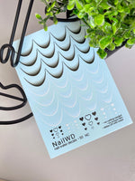 Nail Water Decal 55 NailWD | French Water Slide Nail Decals | Black & White Gradient Tips with Hearts