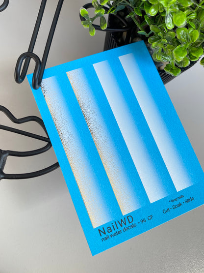 Nail Water Decal 96 NailWD | Water Slide Nail Decals Blue to White Gradient with Gold | Fresh Ombre French