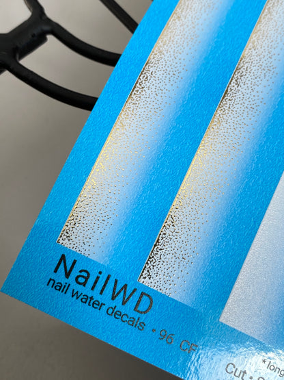 Nail Water Decal 96 NailWD | Water Slide Nail Decals Blue to White Gradient with Gold | Fresh Ombre French