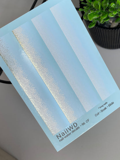 Nail Water Decal 96 NailWD | Water Slide Nail Decals Blue to White Gradient with Gold | Fresh Ombre French