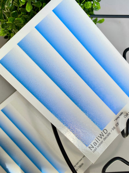 Nail Water Decal 98 NailWD | Water Slide Nail Decals Blue White Ombre Gradient | Long Nail French Fade
