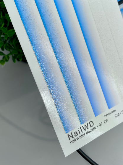 Nail Water Decal 97 NailWD | Water Slide Nail Decals Ombre Blue White Gradient | Elegant French Fade