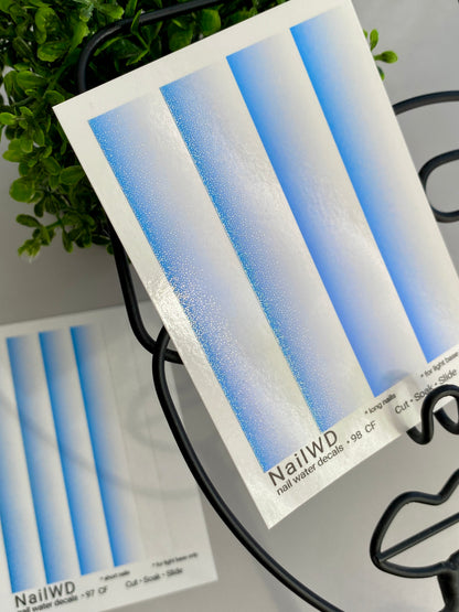 Nail Water Decal 98 NailWD | Water Slide Nail Decals Blue White Ombre Gradient | Long Nail French Fade