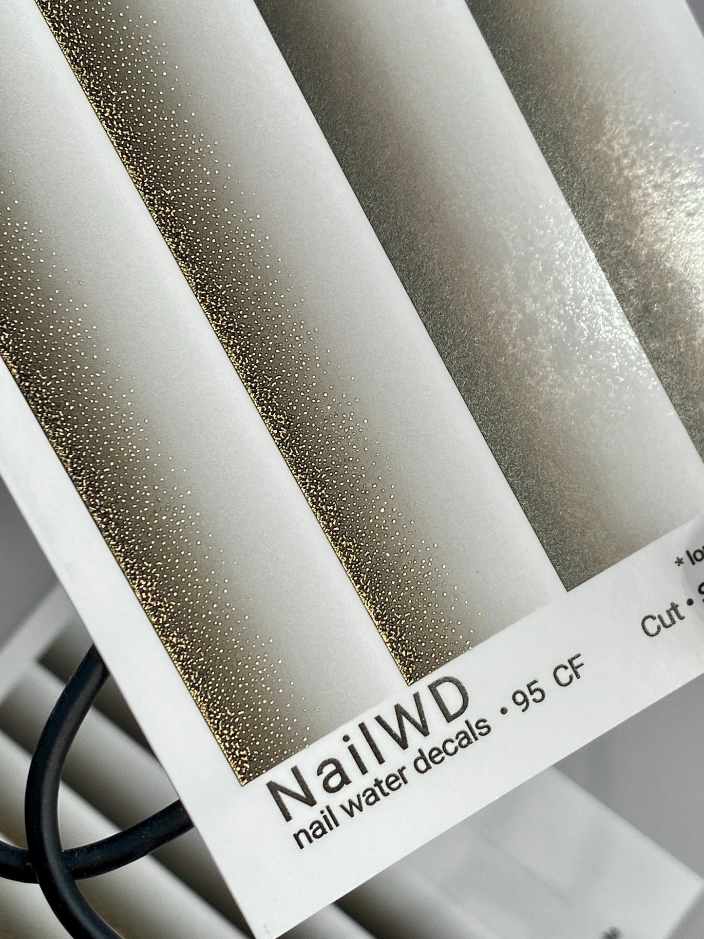 Nail Water Decal 95 NailWD | Water Slide Nail Decals White to Black Gradient with Gold | Luxury Ombre French