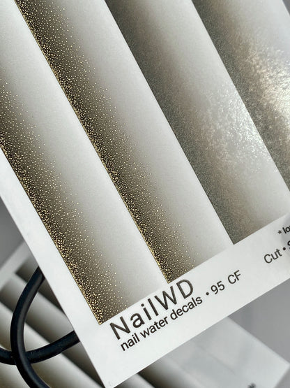Nail Water Decal 95 NailWD | Water Slide Nail Decals White to Black Gradient with Gold | Luxury Ombre French