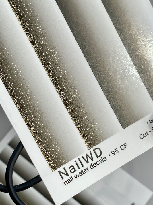 Nail Water Decal 95 NailWD | Water Slide Nail Decals White to Black Gradient with Gold | Luxury Ombre French