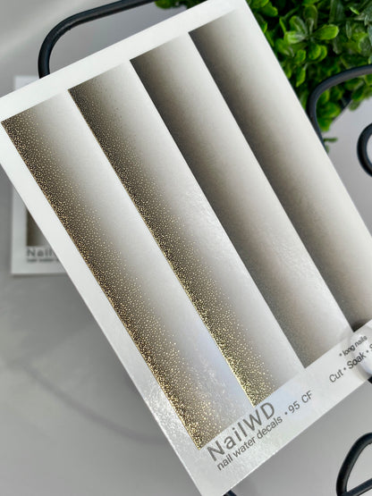 Nail Water Decal 95 NailWD | Water Slide Nail Decals White to Black Gradient with Gold | Luxury Ombre French