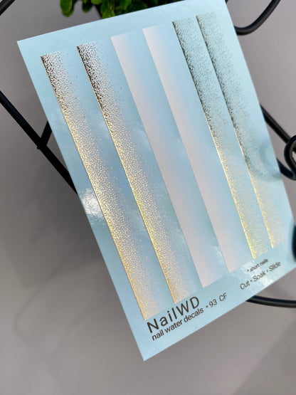 Nail Water Decal 93 NailWD | Water Slide Nail Decals White to Gold Gradient | Shimmer Ombre French