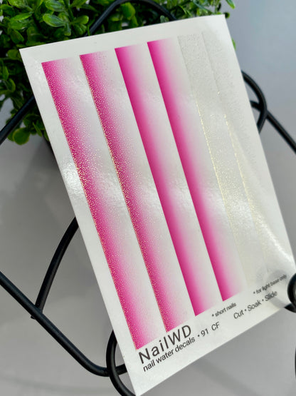 Nail Water Decal 91 NailWD | Water Slide Nail Decals Pink Ombre Gradient | French Fade Nail Art