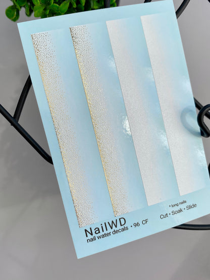 Nail Water Decal 96 NailWD | Water Slide Nail Decals Blue to White Gradient with Gold | Fresh Ombre French