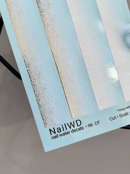 Nail Water Decal 96 NailWD | Water Slide Nail Decals Blue to White Gradient with Gold | Fresh Ombre French