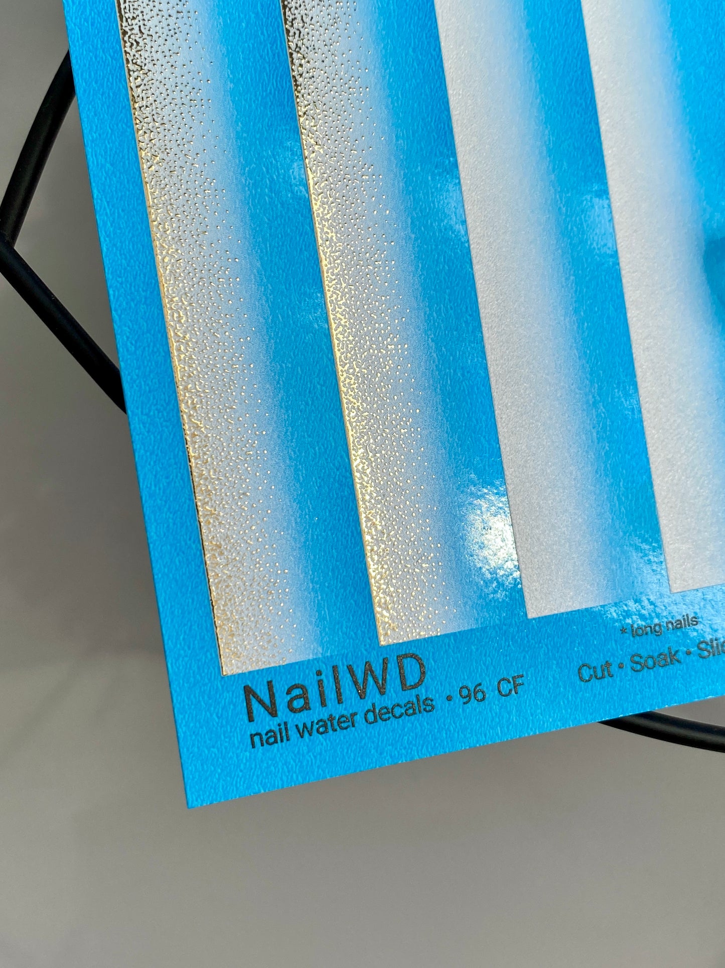 Nail Water Decal 96 NailWD | Water Slide Nail Decals Blue to White Gradient with Gold | Fresh Ombre French