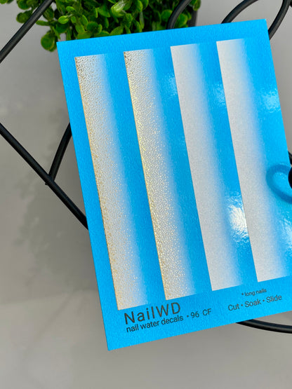 Nail Water Decal 96 NailWD | Water Slide Nail Decals Blue to White Gradient with Gold | Fresh Ombre French