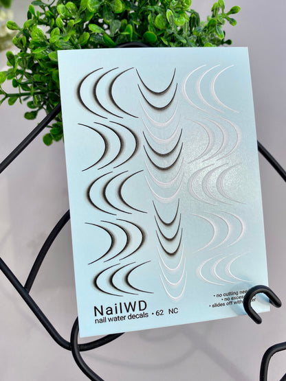 Водные наклейки для ногтей 62 NailWD | Французские водные слайдерные наклейки для ногтей | Асимметричные черно-белые градиентные кончики