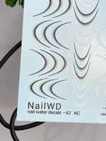 Nail Water Decal 62 NailWD | French Water Slide Nail Decals | Asymmetrical Black & White Gradient Tips