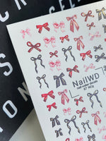 Nail Water Decal 87 NailWD | Water Slide Nail Decals Black, Red & Pink Bows | Elegant Girly Design