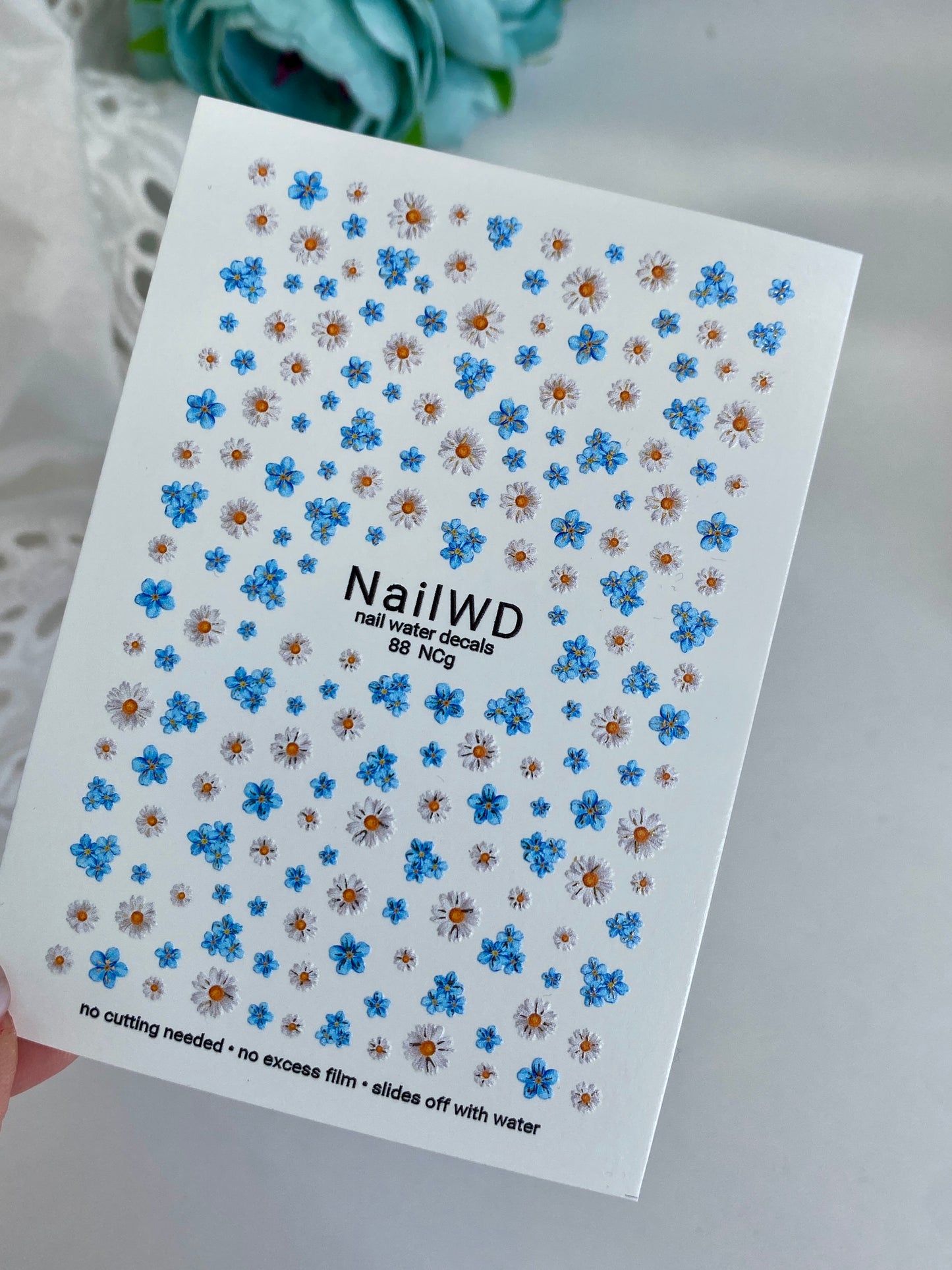 Nail Water Decal 88 NailWD | Water Slide Nail Decals Daisies & Blue Flowers | Fresh Summer Floral Art