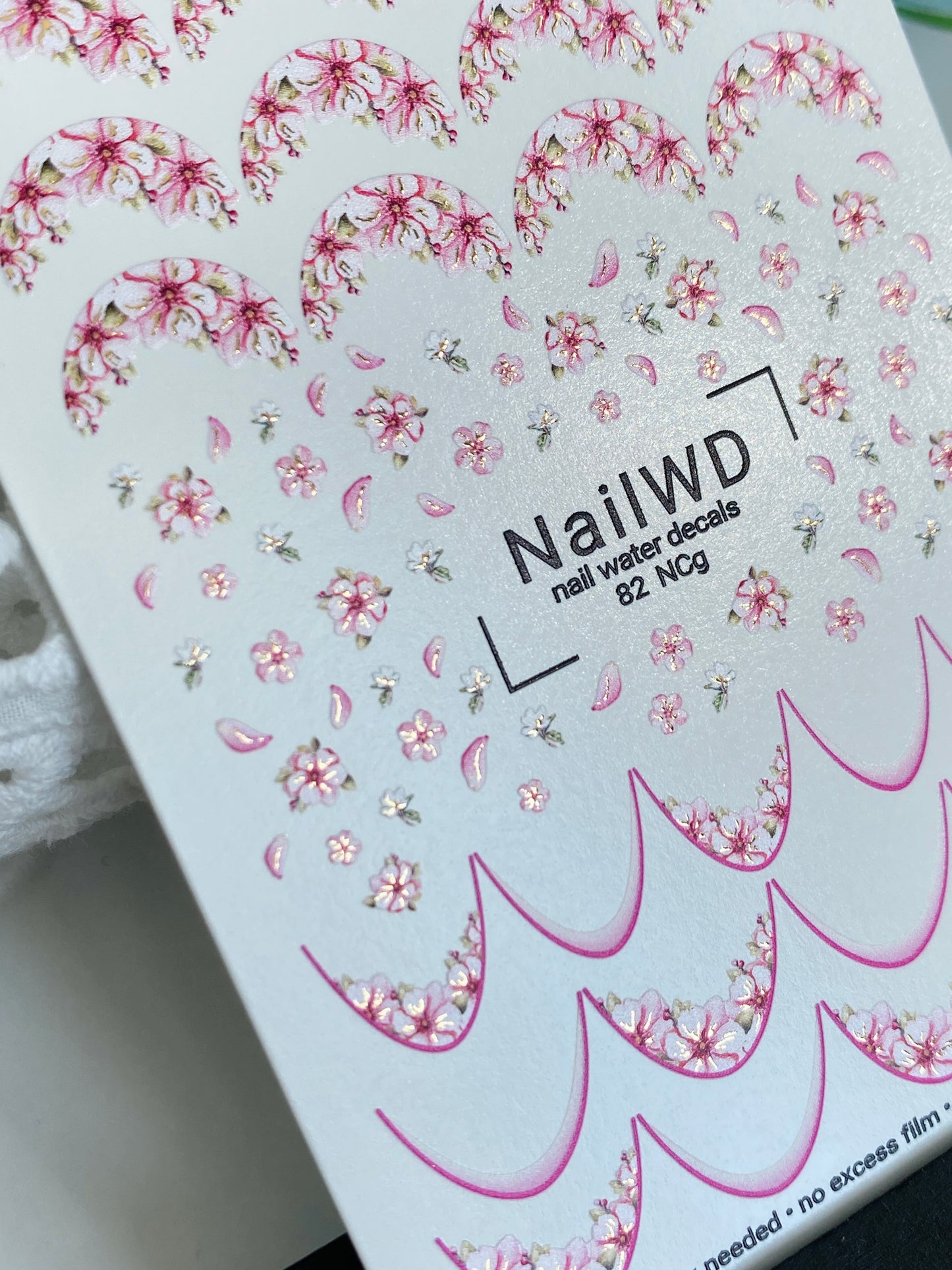 Nail Water Decal 82 NailWD | Water Slide Nail Decals French Tips with Cherry Blossoms | Romantic Floral French