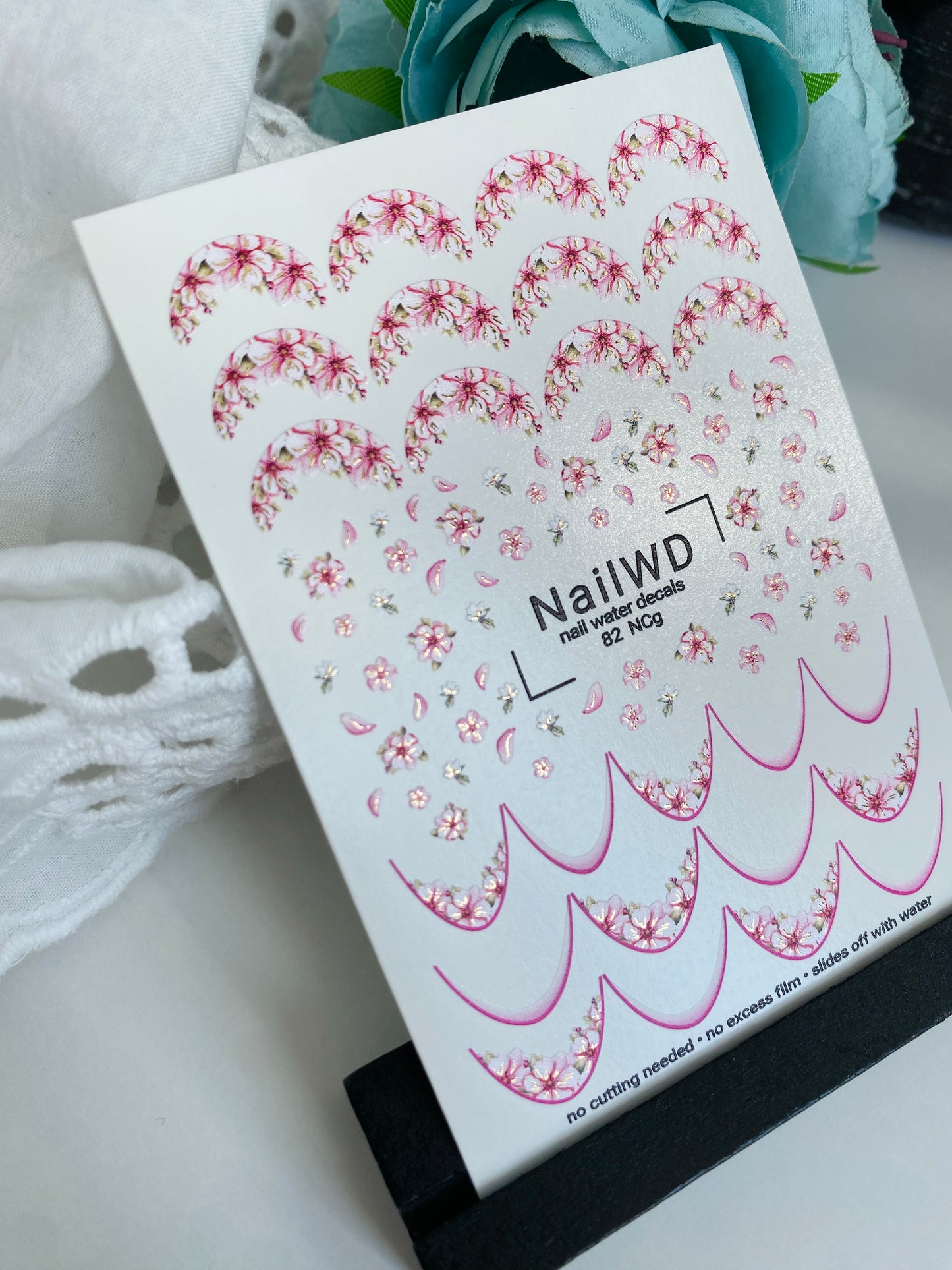 Nail Water Decal 82 NailWD | Water Slide Nail Decals French Tips with Cherry Blossoms | Romantic Floral French