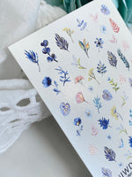 Nail Water Decal 73 NailWD | Water Slide Nail Decals Blue Leaves & Botanical Motifs | Elegant Nature Set