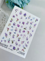 Nail Water Decal 74 NailWD | Water Slide Nail Decals Purple Flowers & Macarons | Romantic Floral Art