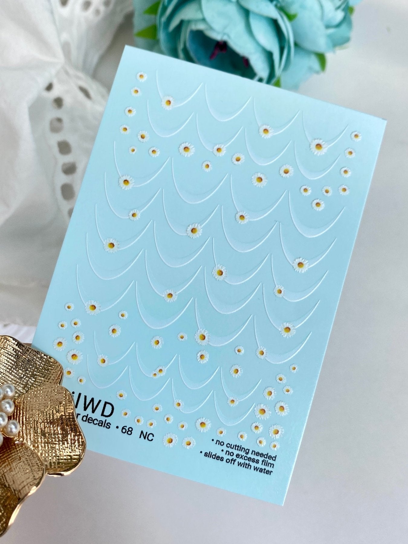 Nail Water Decal 68 NailWD | Water Slide Nail Decals Daisy Flowers | Delicate Floral Design