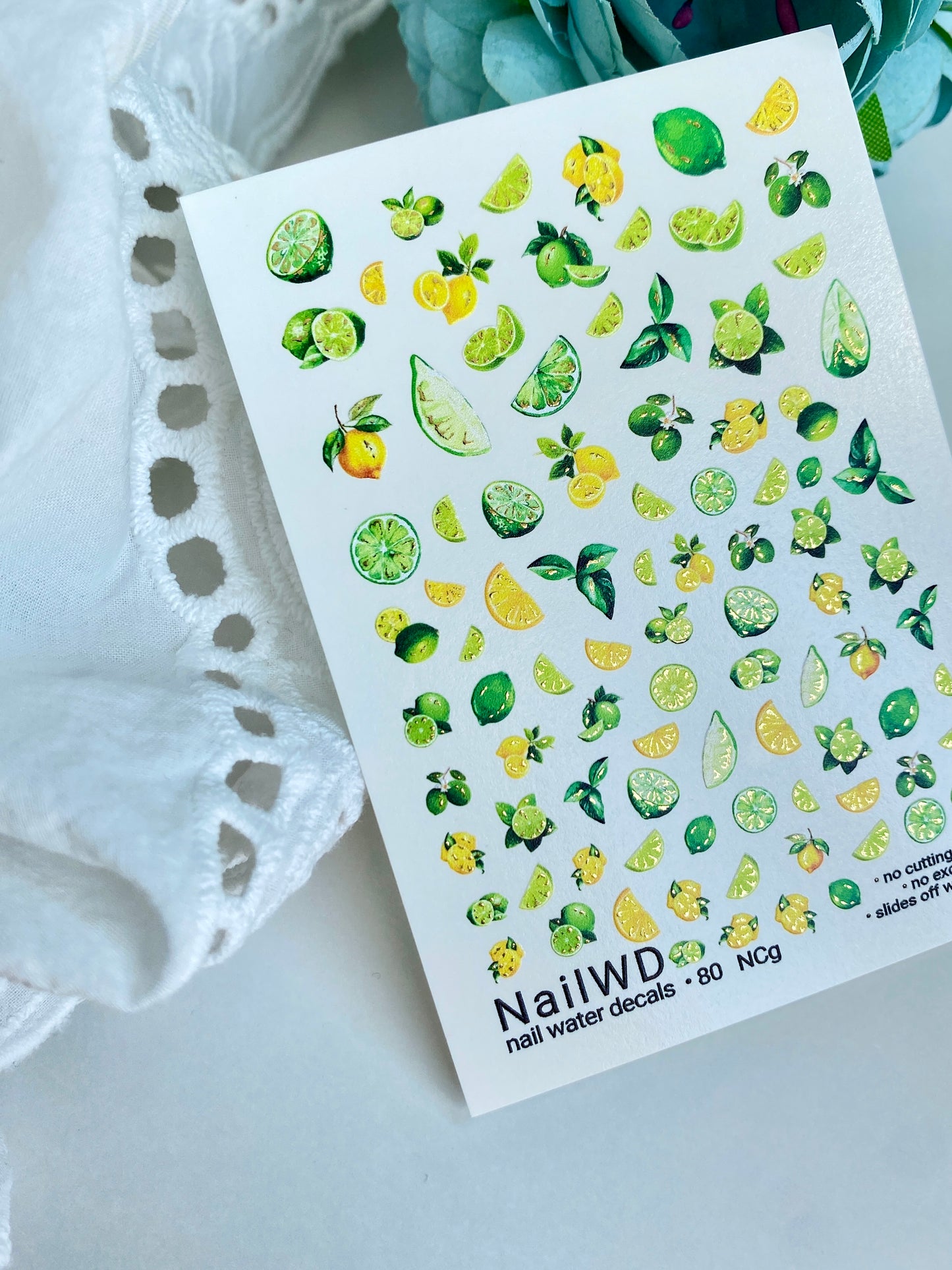 Nail Water Decal 80 NailWD | Water Slide Nail Decals Lemons & Limes | Fresh Summer Fruit Art