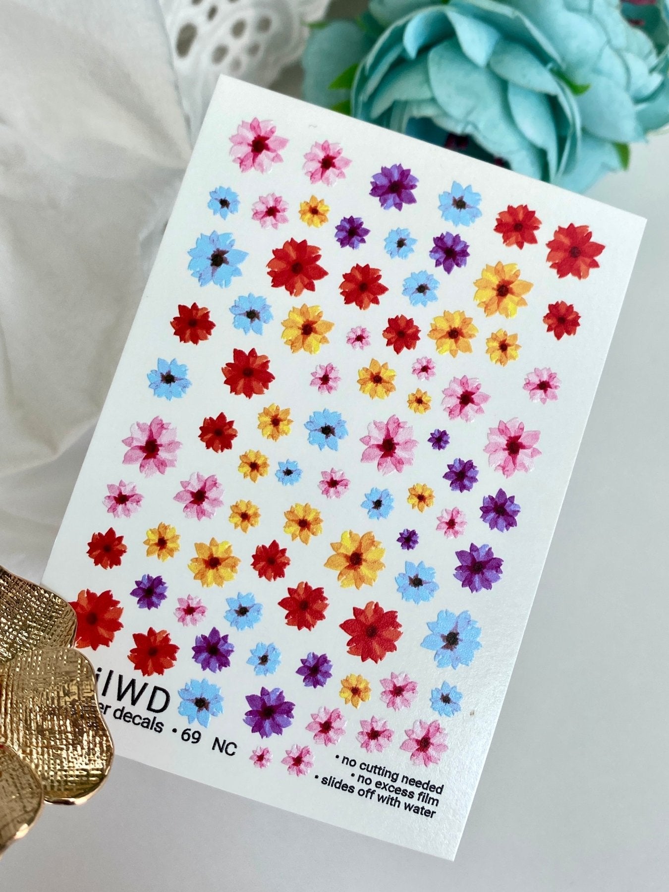 Nail Water Decal 69 NailWD | Nail Water Decals Colorful Flowers | Bright Floral Set