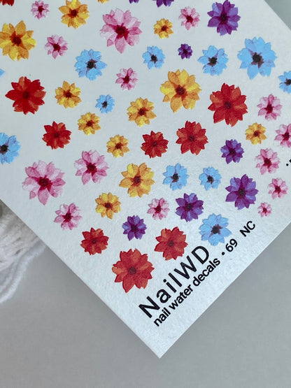Adesivo de Água para Unhas 69 NailWD | Adesivos de Água para Unhas Flores Coloridas | Conjunto Floral Brilhante