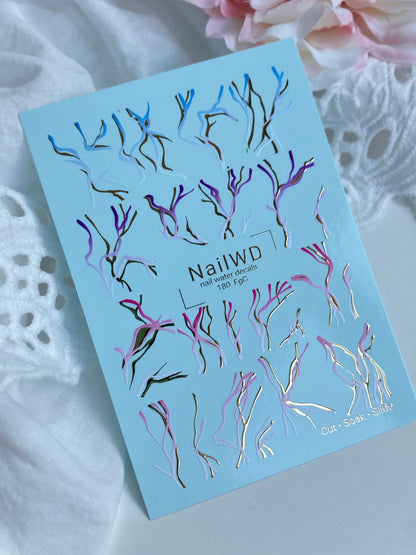 Nail Water Decal 180 Nail WD | Water Slide Nail Decals Abstract Colorful Branch Lines | Nail Water Decals Artistic Gradient Stems