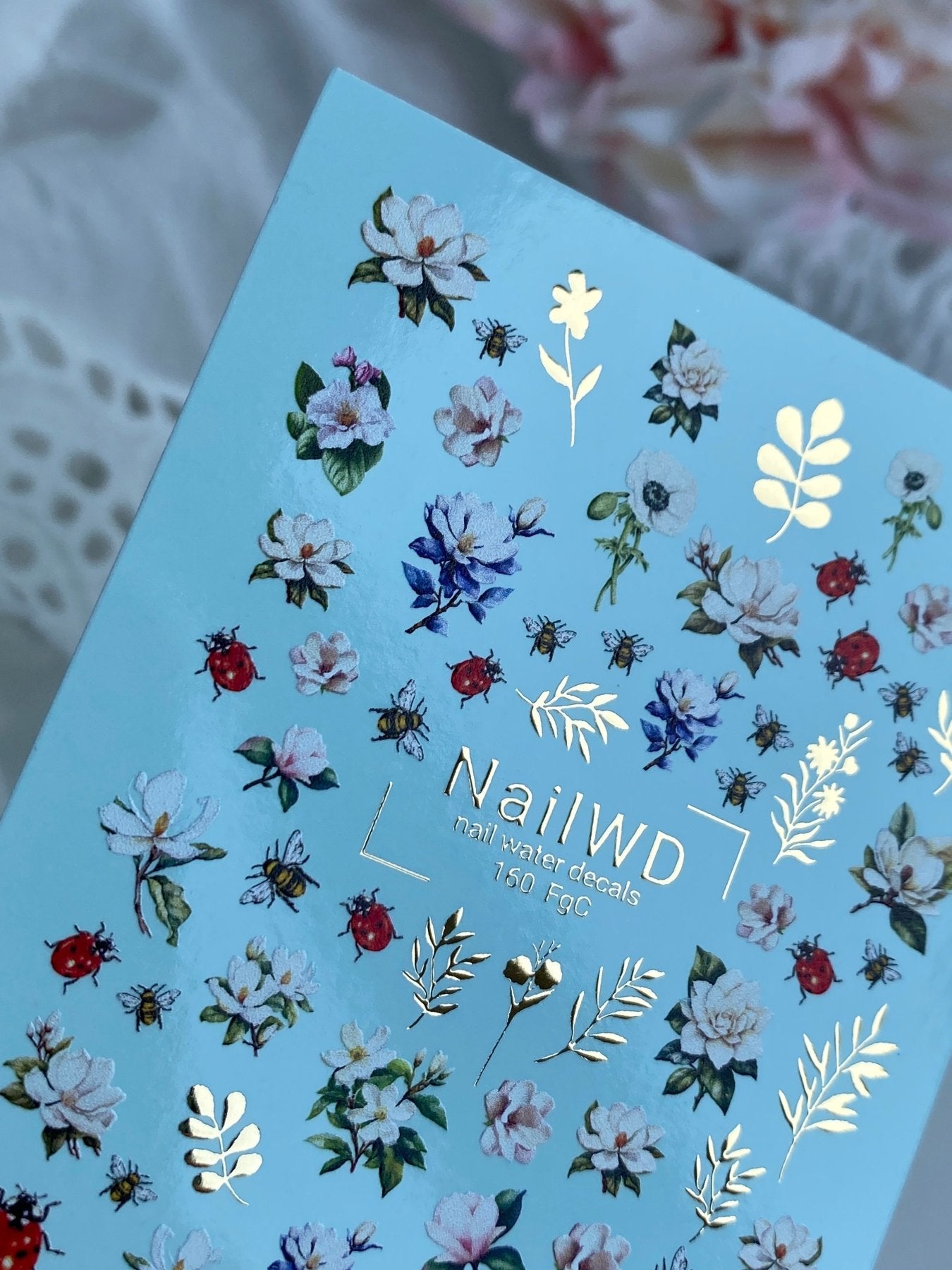 Nail Water Decal 160 Nail WD | Water Slide Nail Decals Floral Garden with Bees and Ladybugs | Nail Water Decals Spring Flowers Design