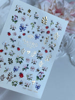 Nail Water Decal 160 Nail WD | Water Slide Nail Decals Floral Garden with Bees and Ladybugs | Nail Water Decals Spring Flowers Design