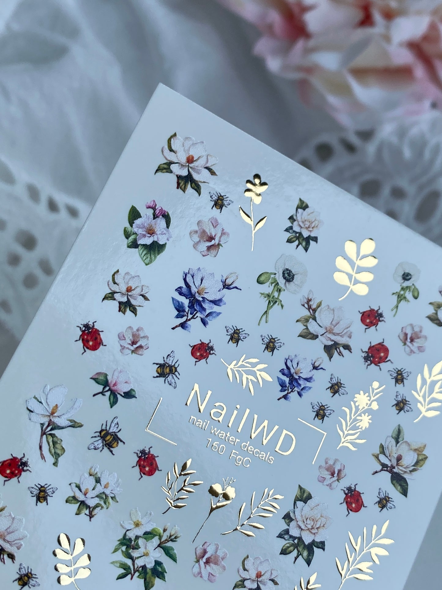 Nail Water Decal 160 Nail WD | Water Slide Nail Decals Floral Garden with Bees and Ladybugs | Nail Water Decals Spring Flowers Design