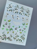 Nail Water Decal 140 NailWD | Water Slide Nail Decals Green Butterflies & Flowers | Botanical Romantic Design