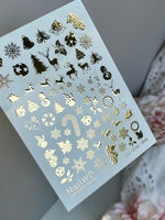 Nail Water Decal 27 NailWD | Water Slide Nail Decals with Gold Christmas Designs | Reindeer, Snowflakes, Trees & Candy Canes - UASLIDER