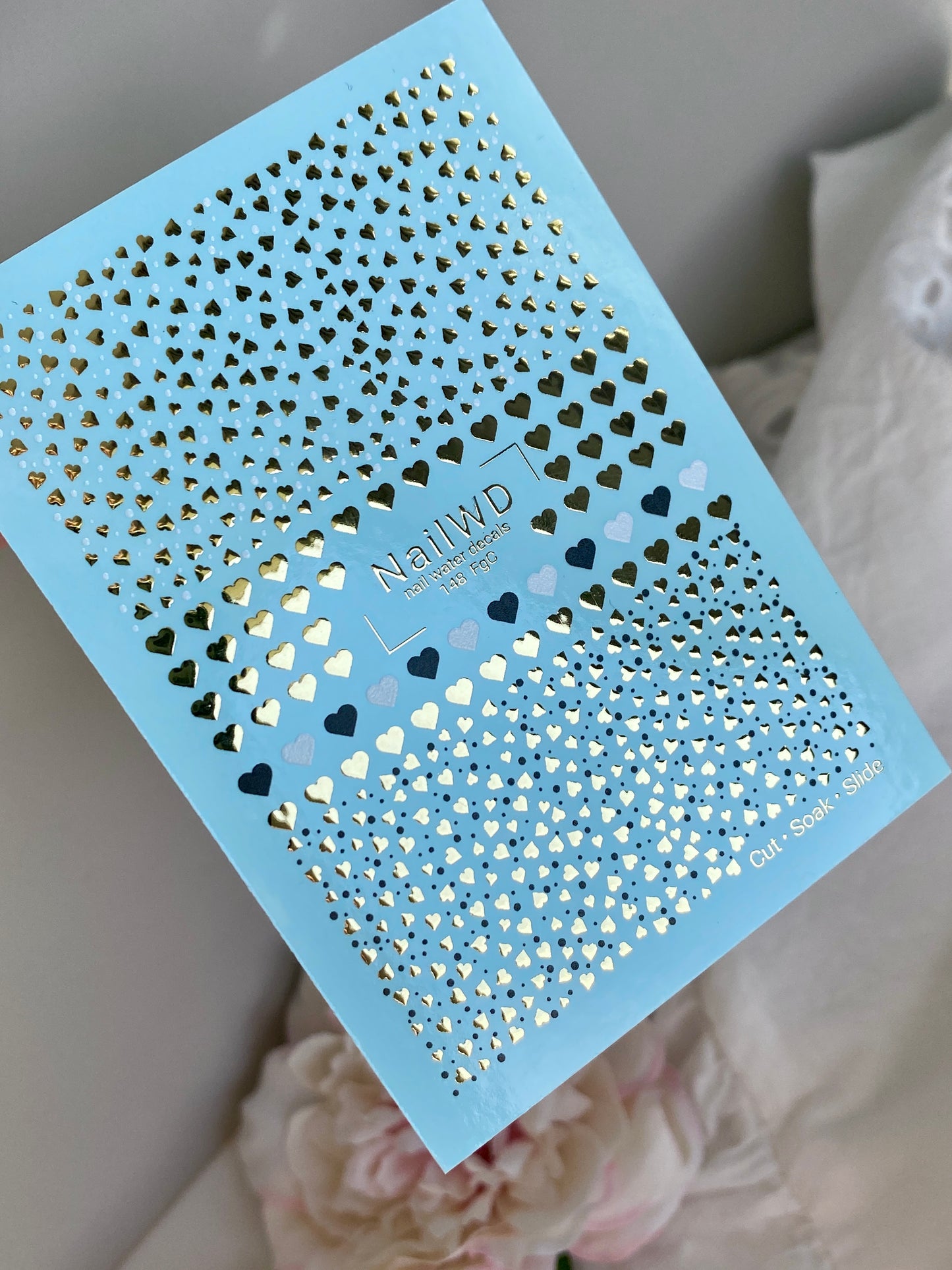 Nagu ūdens uzlīme 148 NailWD | Ūdens slīdēšanas nagu uzlīmes zelta un melni sirdis | Šiks romantisks nagu māksla