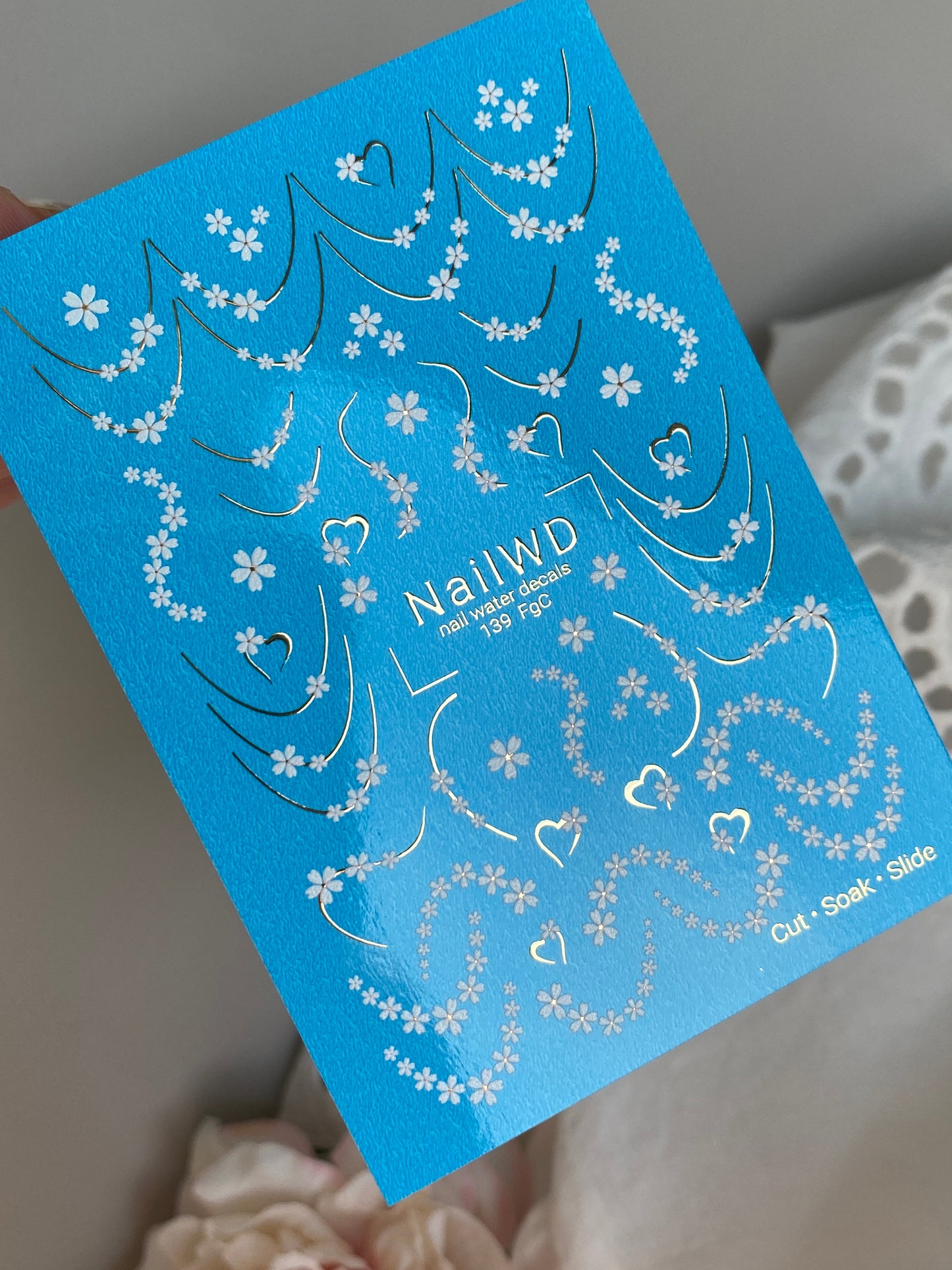 Nail Water Decal 139 NailWD | Water Slide Nail Decals White Flowers French | Delicate Daisy Chains Design