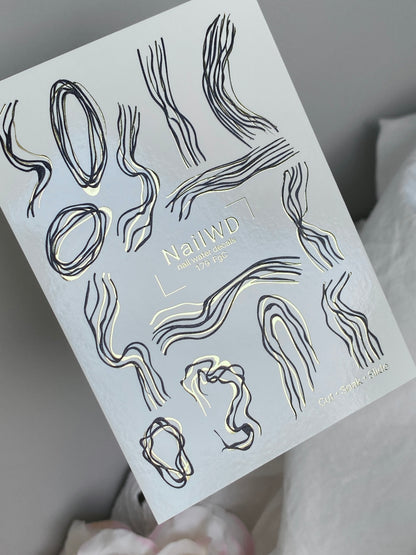 Nail Water Decal 179 Nail WD | Water Slide Nail Decals Abstract Black & Gold Lines | Nail Water Decals Minimalist Modern Art