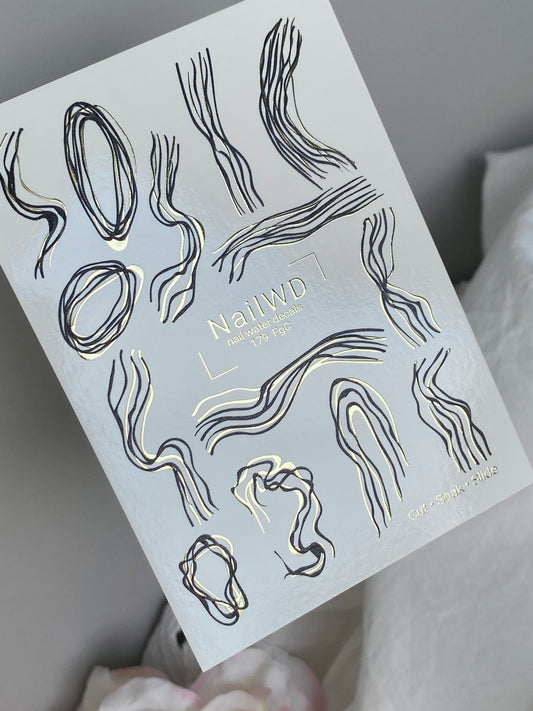 Nail Water Decal 179 Nail WD | Water Slide Nail Decals Abstract Black & Gold Lines | Nail Water Decals Minimalist Modern Art