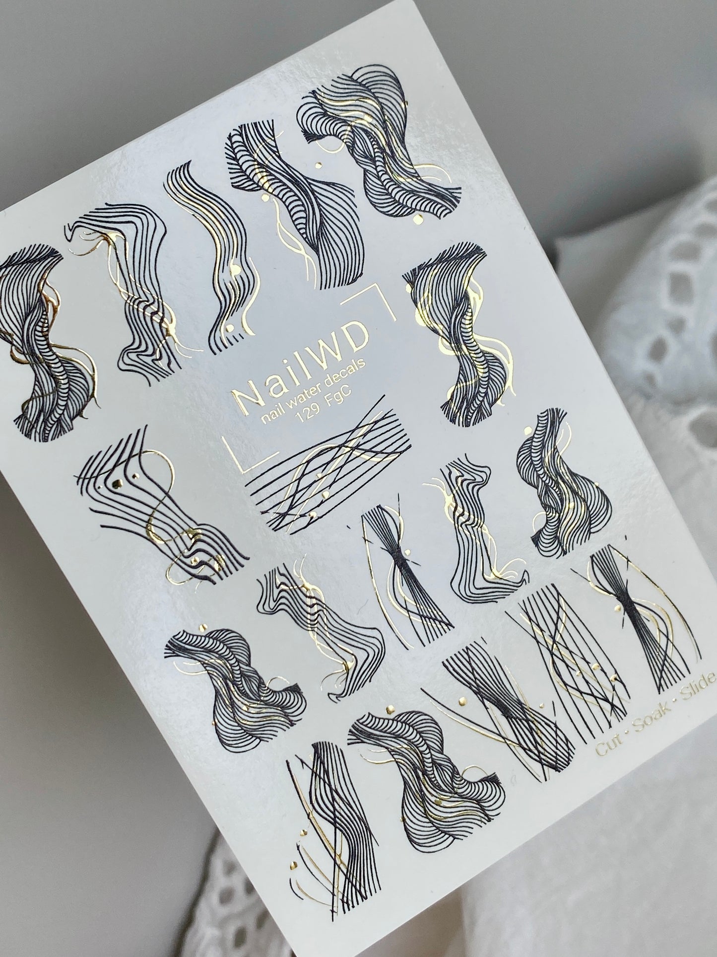 Nail Water Decal 179 Nail WD | Water Slide Nail Decals Abstract Black & Gold Lines | Nail Water Decals Minimalist Modern Art